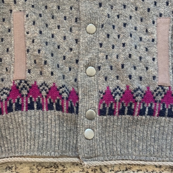 FREE PEOPLE M Wool Nylon Blend Tan Hooded Sweater Jacket Blue Cardigan - Picture 4 of 14